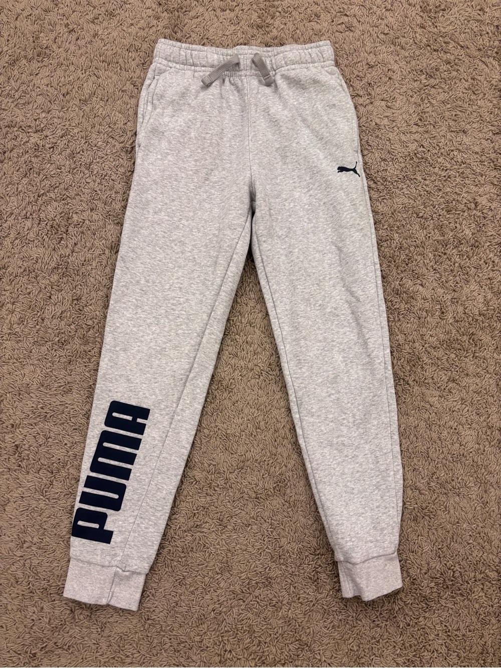 Puma Kids Sweatpants Heather Grey Size L 14-16 Boys Girls Joggers Fleece Pants